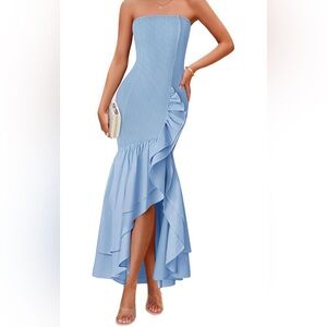 ZESICA STRAPLESS BODYCON RIBBED SEXY HIGH SPLIT MERMAID DRESSES